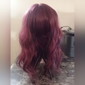 Elegant Burgundy Wave Synthetic 14 Inch Wig